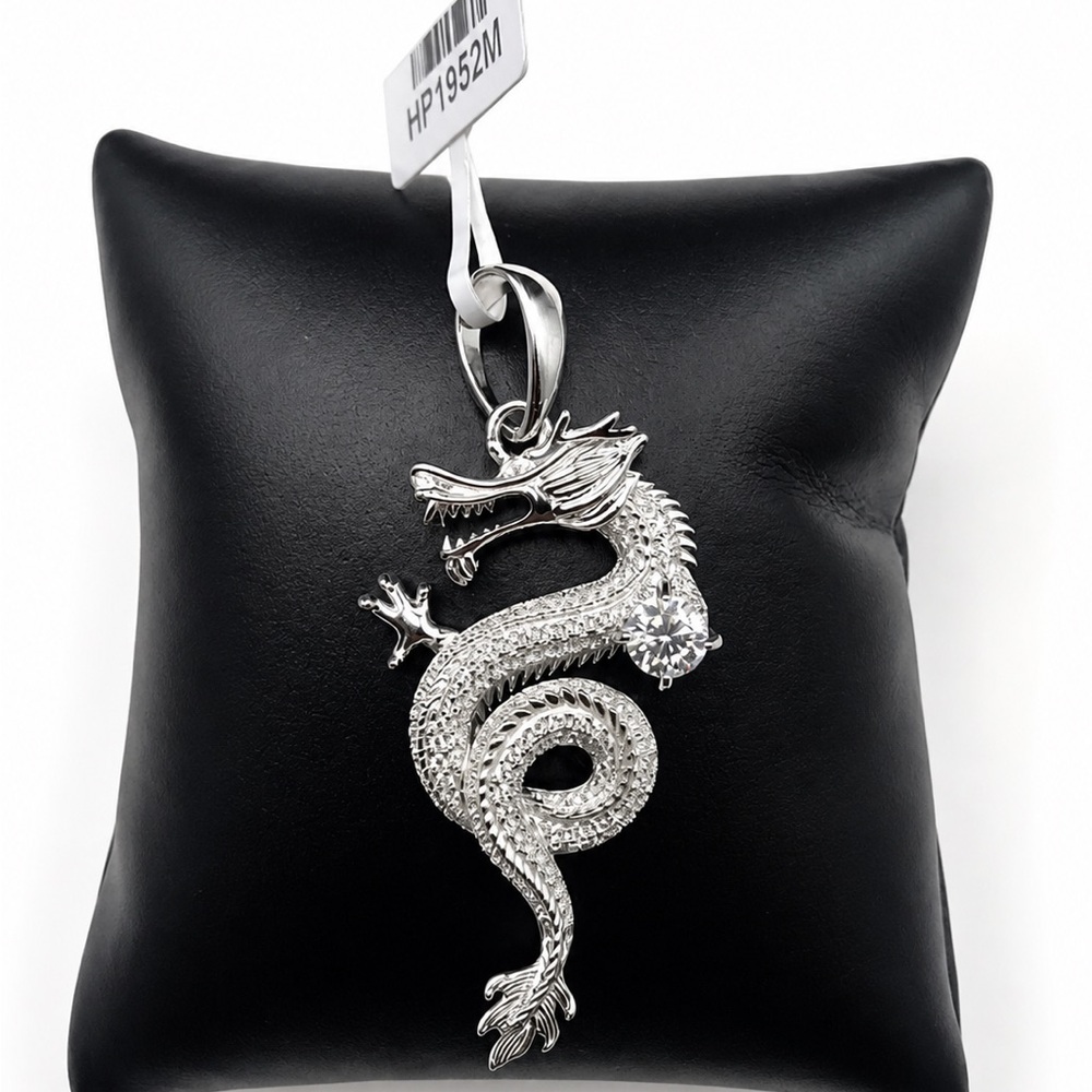 925 Sterling Silver 3D Dragon Pendant Iced Out Moissanite